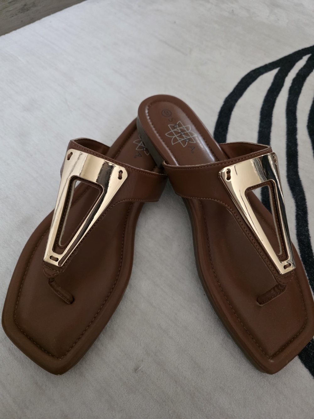 Serra Brown Thong Sandals with Gold Trim